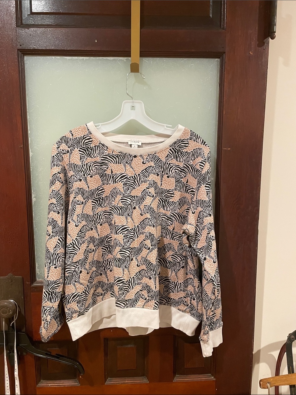 J. Crew Cream and Black Zebra-Print Crewneck Sweatshirt